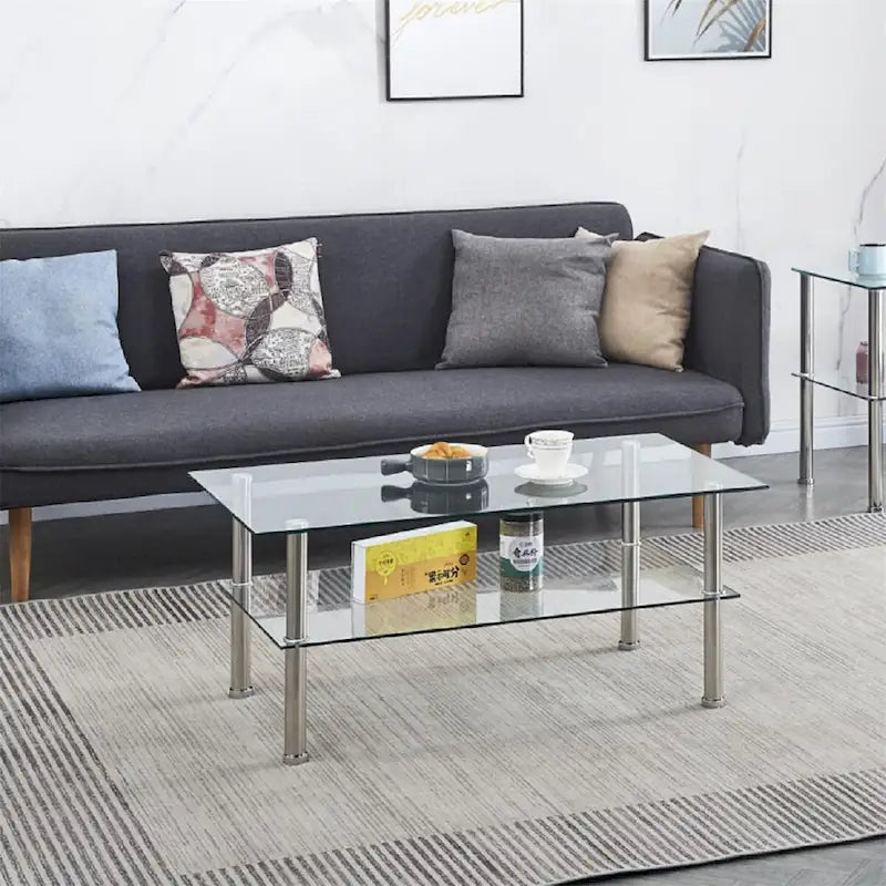 Clear Clear Glass Coffee Table, Tempered Glass End Table