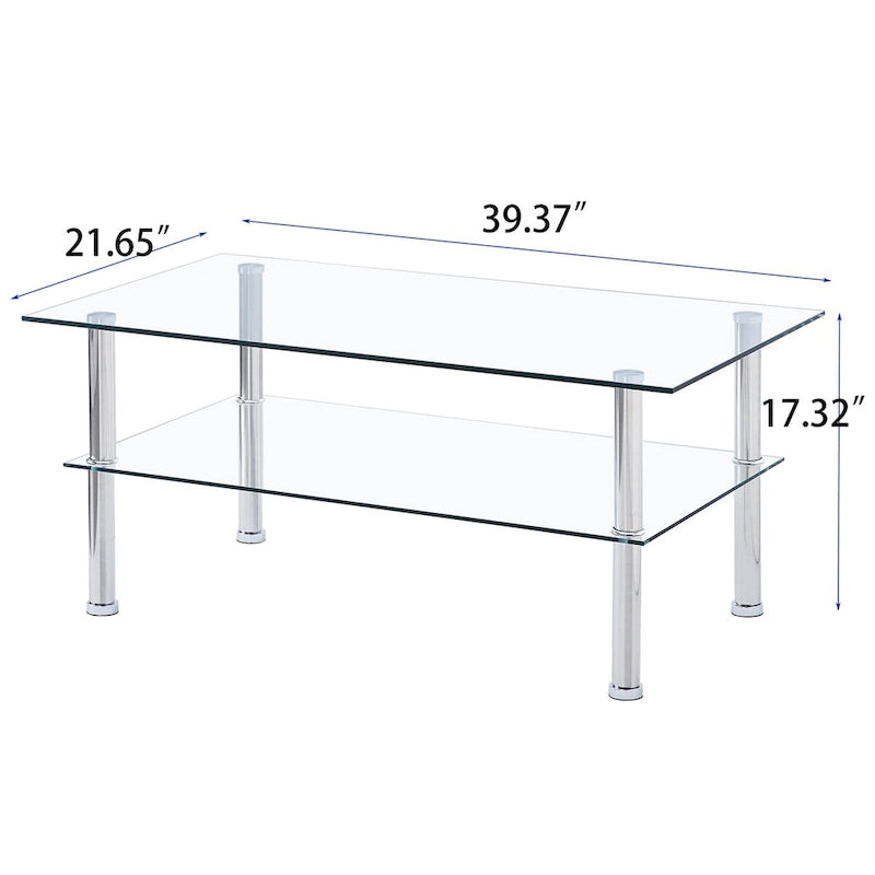 Clear Clear Glass Coffee Table, Tempered Glass End Table