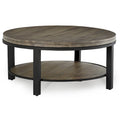 Canyon Solid Wood and Metal Round Coffee Table in Washed Grey - 19 x 40 x 40