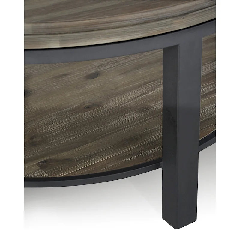 Solid Wood and Metal Round Coffee Table in Washed Grey - 19 x 40 x 40