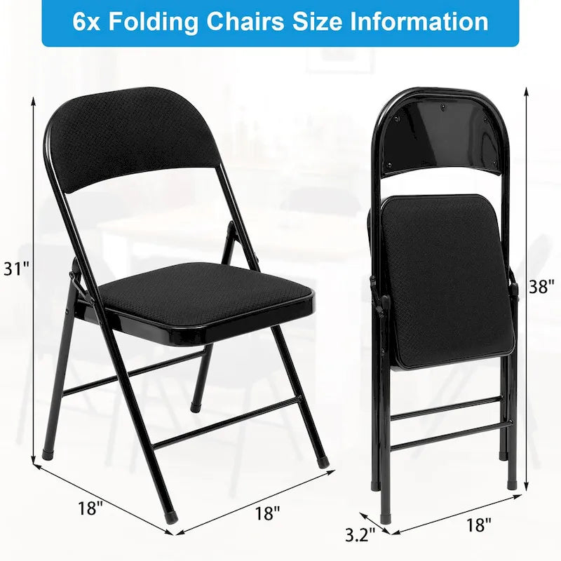Folding Chair Set Fabric Upholstered Padded Seat Metal Frame for Home Office Dining Room (Set of 4 or 6)
