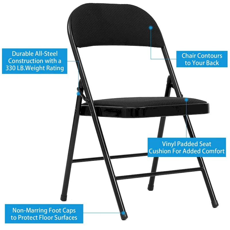 Folding Chair Set Fabric Upholstered Padded Seat Metal Frame for Home Office Dining Room (Set of 4 or 6)