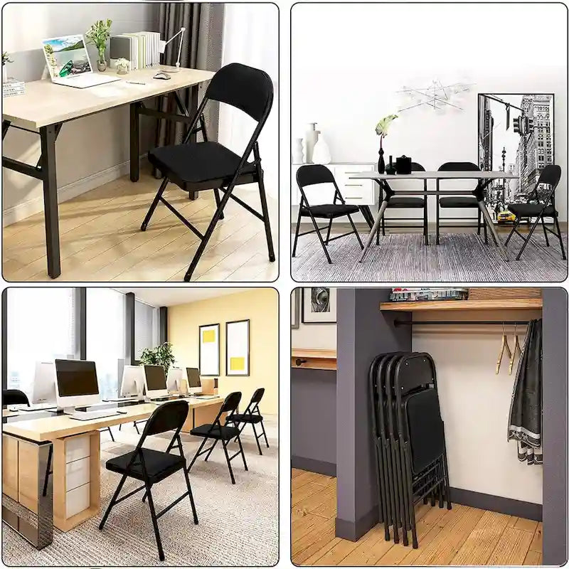 Folding Chair Set Fabric Upholstered Padded Seat Metal Frame for Home Office Dining Room (Set of 4 or 6)