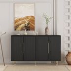 Buffet moderne noir avec rangement, grand buffet cannelé avec étagères réglables, crédence, meuble d'appoint