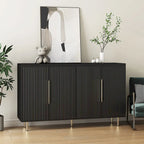 Buffet moderne noir avec rangement, grand buffet cannelé avec étagères réglables, crédence, meuble d'appoint