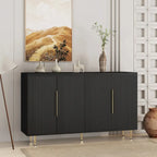 Buffet moderne noir avec rangement, grand buffet cannelé avec étagères réglables, crédence, meuble d'appoint