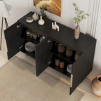Buffet moderne noir avec rangement, grand buffet cannelé avec étagères réglables, crédence, meuble d'appoint