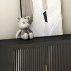 Buffet moderne noir avec rangement, grand buffet cannelé avec étagères réglables, crédence, meuble d'appoint