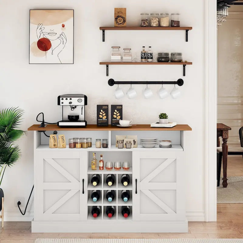 52Farmhouse Coffee Bar Cabinet with Floating Shelf - 15.75D x 52W x 34H