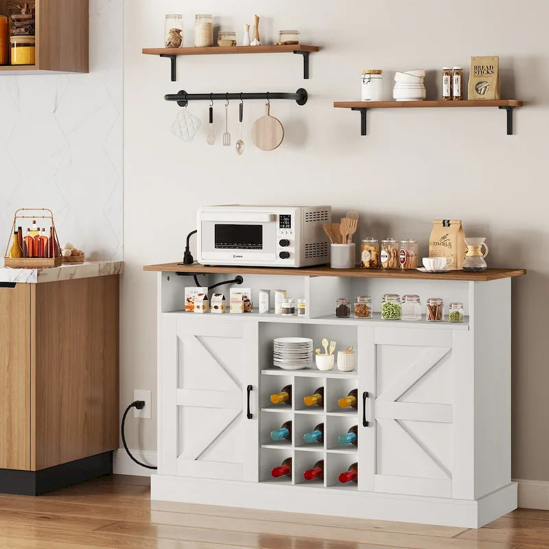 52Farmhouse Coffee Bar Cabinet with Floating Shelf - 15.75D x 52W x 34H