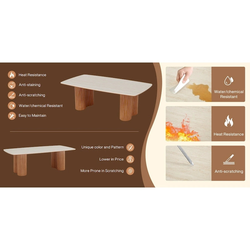 6.5 ft Conference Table with Sintered Stone Top & Wave Stripe Solid Wood Base