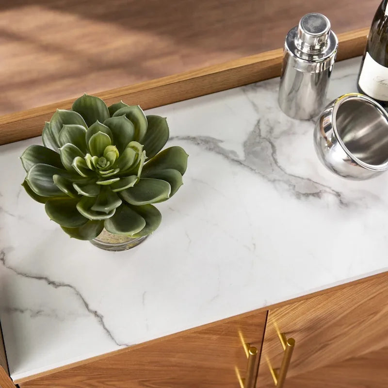 Retro Gold Natural and Faux Marble Wine Cabinet