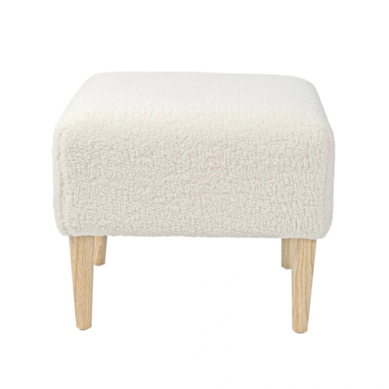 Side Table Foot Stool Padded Boucle Ottoman with Wood Legs