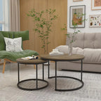 Lot de 2 tables basses gigognes, table basse ronde de 70 cm finition bois avec cadre en métal robuste, tables d'appoint