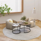 Lot de 2 tables basses gigognes, table basse ronde de 70 cm finition bois avec cadre en métal robuste, tables d'appoint