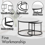 Lot de 2 tables basses gigognes, table basse ronde de 70 cm finition bois avec cadre en métal robuste, tables d'appoint