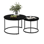 Lot de 2 tables basses gigognes, table basse ronde de 70 cm finition bois avec cadre en métal robuste, tables d'appoint