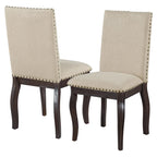 Set of 4 Wood Upholstered Dining Chairs with Nailhead Trim