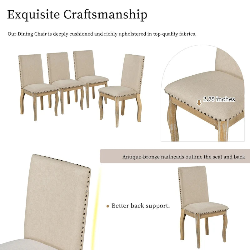 Set of 4 Wood Upholstered Dining Chairs with Nailhead Trim