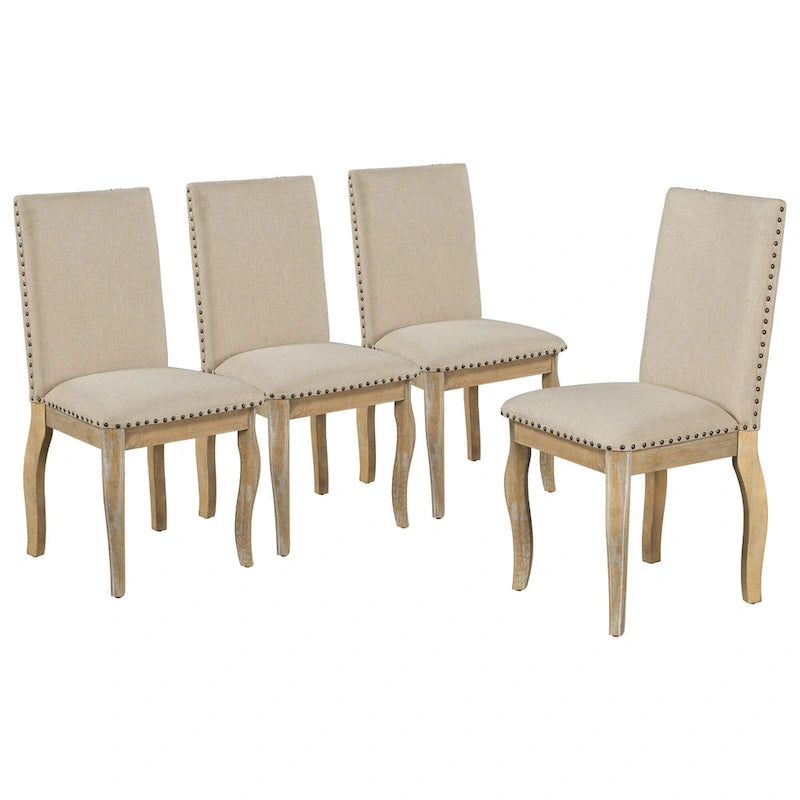Set of 4 Wood Upholstered Dining Chairs with Nailhead Trim