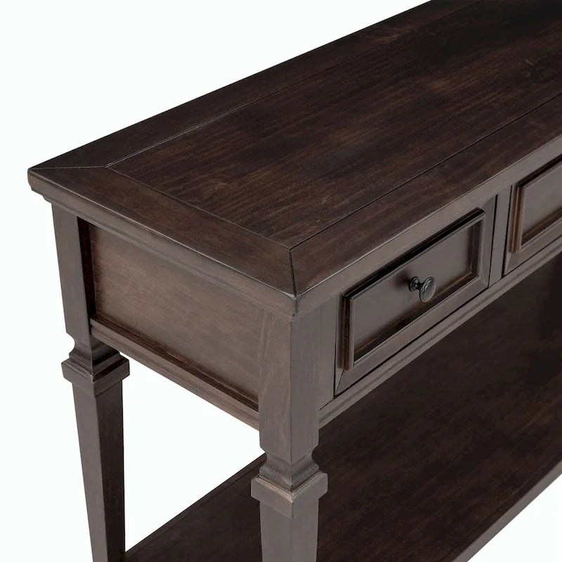50L Classic Retro Style Console Table with Three Top Drawers and Open Style Bottom Shelf (Gray Wash)