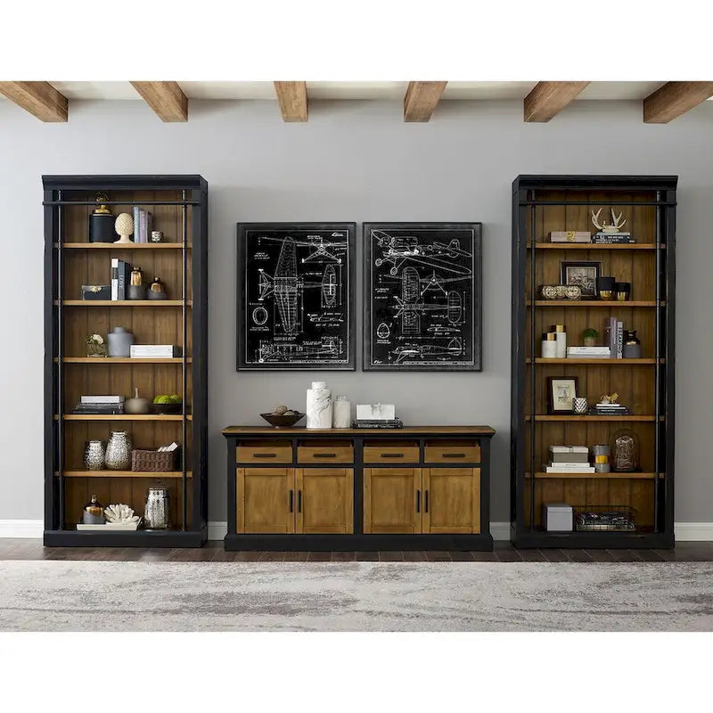 Toulouse Wood Credenza, Office Storage Console, TV Entertainment Stand, Black - 68W x 30H x 18D
