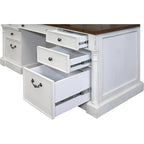Rustic Wood Double Pedestal Executive Desk, Office Desk, Table, White