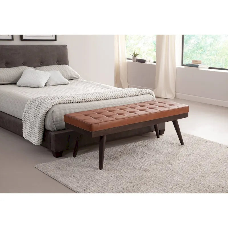 Banc d'appoint Anson Brown en cuir véritable et bois massif