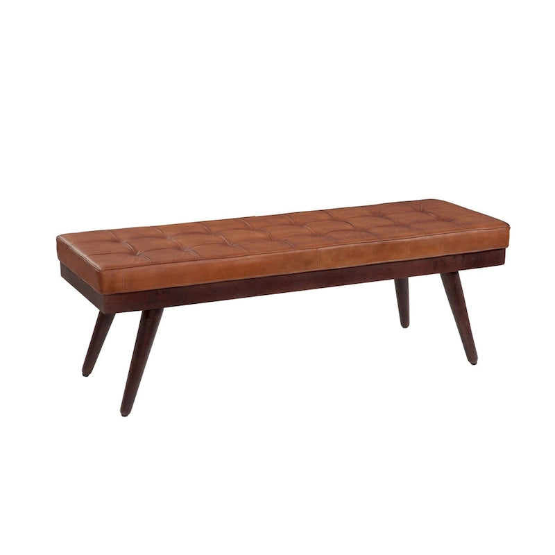 Banc d'appoint Anson Brown en cuir véritable et bois massif
