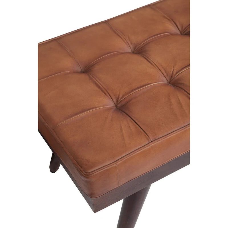 Banc d'appoint Anson Brown en cuir véritable et bois massif