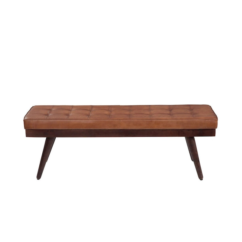 Banc d'appoint Anson Brown en cuir véritable et bois massif