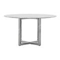 Eun 48 Inch Round Dining Table with Marble Top, Cross Base, Chrome