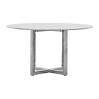 Eun 48 Inch Round Dining Table with Marble Top, Cross Base, Chrome