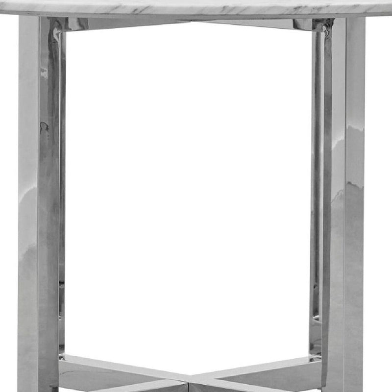 48 Inch Round Dining Table with Marble Top, Cross Base, Chrome