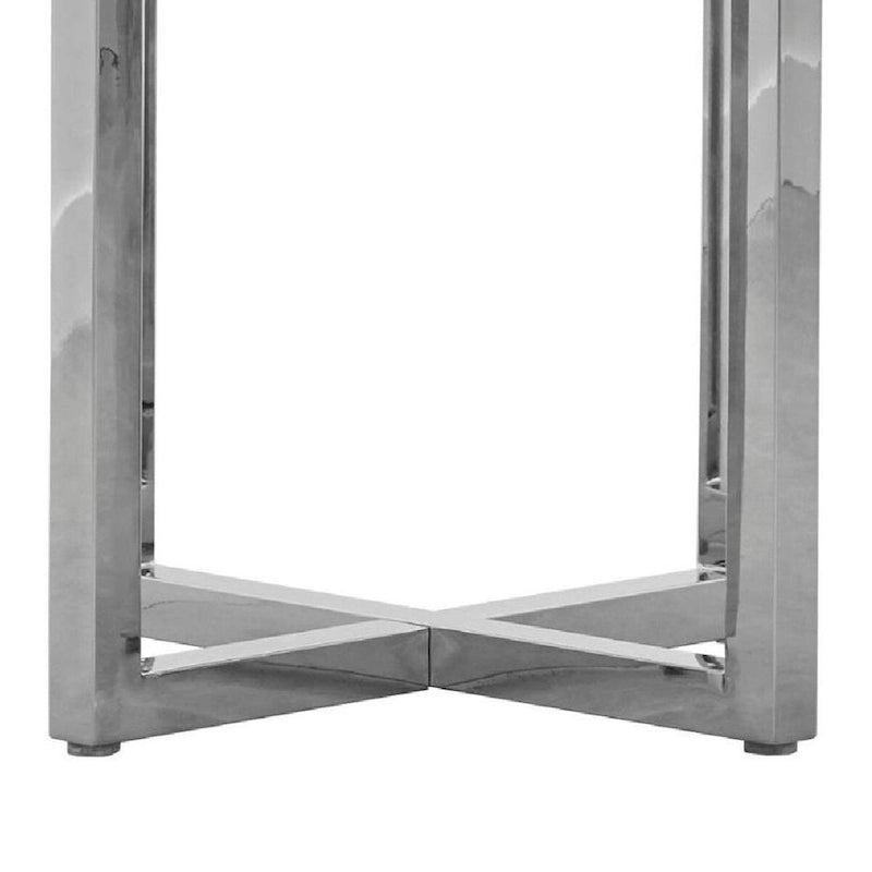 48 Inch Round Dining Table with Marble Top, Cross Base, Chrome