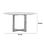 48 Inch Round Dining Table with Marble Top, Cross Base, Chrome