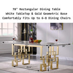 Luxury White Faux Marble Dining Table with 78 inch Top and Metal Base