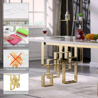 Luxury White Faux Marble Dining Table with 78 inch Top and Metal Base
