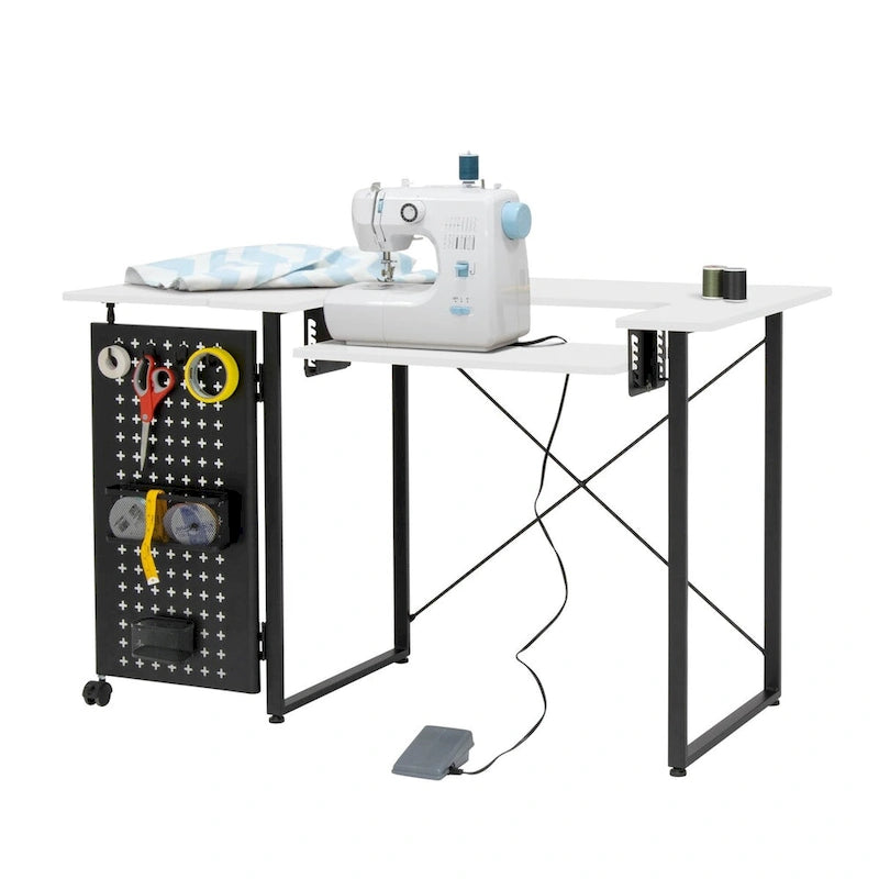 Pivot Sewing Table with Storage Panel and Adjustable Platform