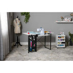 Pivot Sewing Table with Storage Panel and Adjustable Platform