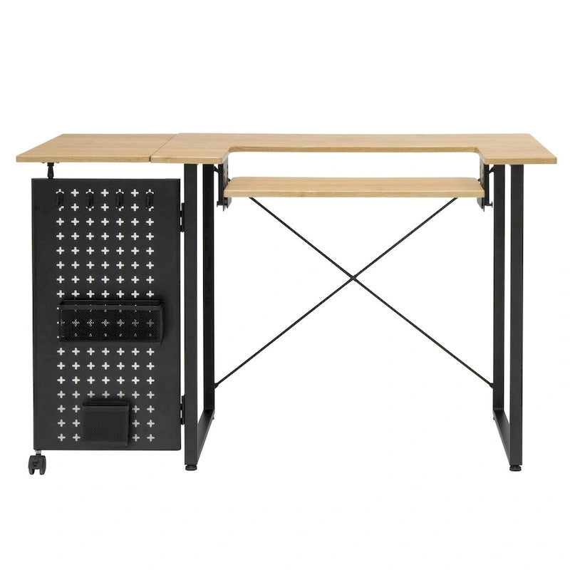 Pivot Sewing Table with Storage Panel and Adjustable Platform