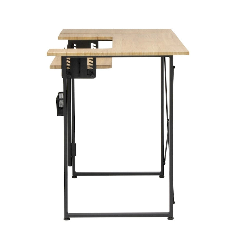 Pivot Sewing Table with Storage Panel and Adjustable Platform