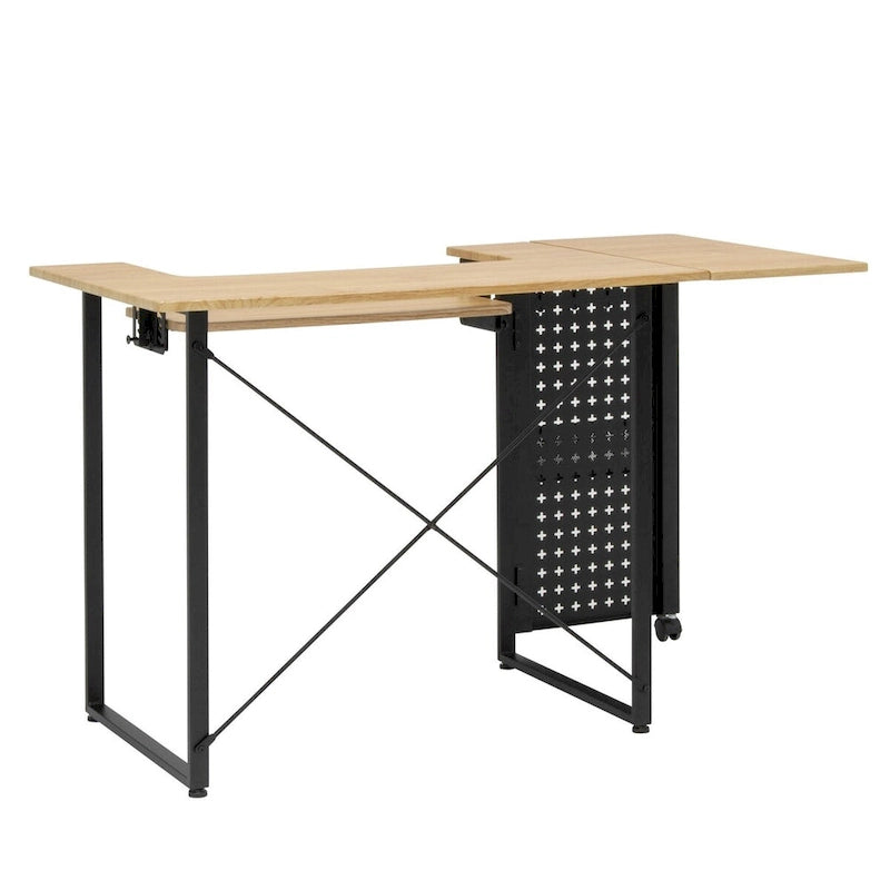 Pivot Sewing Table with Storage Panel and Adjustable Platform