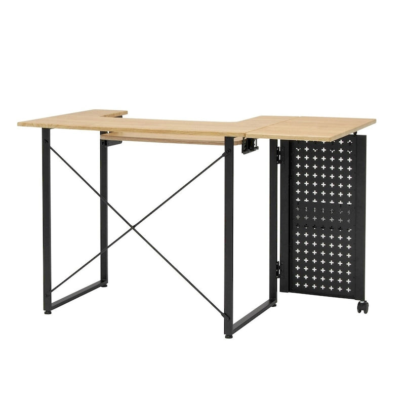 Pivot Sewing Table with Storage Panel and Adjustable Platform