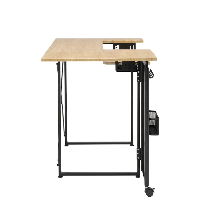 Pivot Sewing Table with Storage Panel and Adjustable Platform