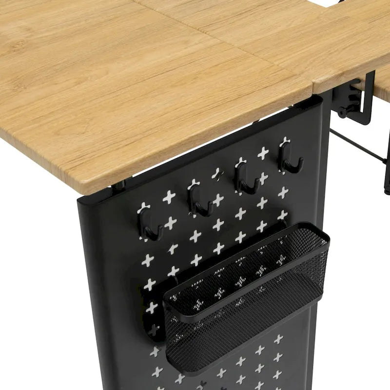 Pivot Sewing Table with Storage Panel and Adjustable Platform