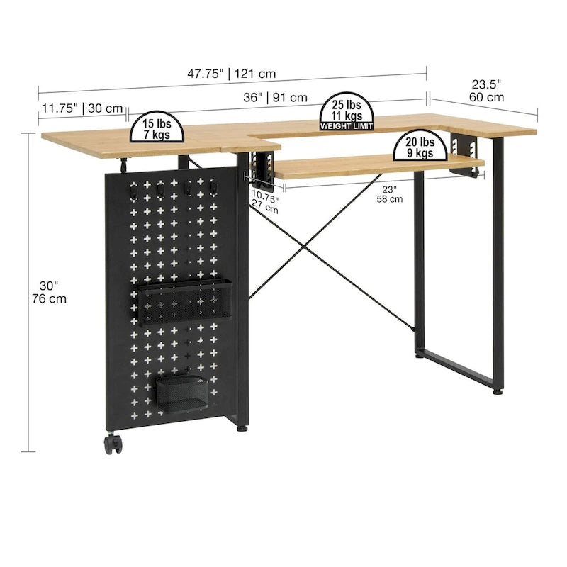 Pivot Sewing Table with Storage Panel and Adjustable Platform