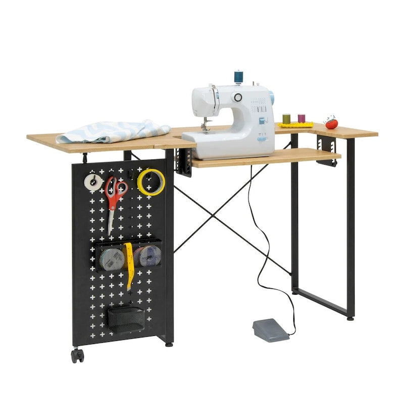 Pivot Sewing Table with Storage Panel and Adjustable Platform