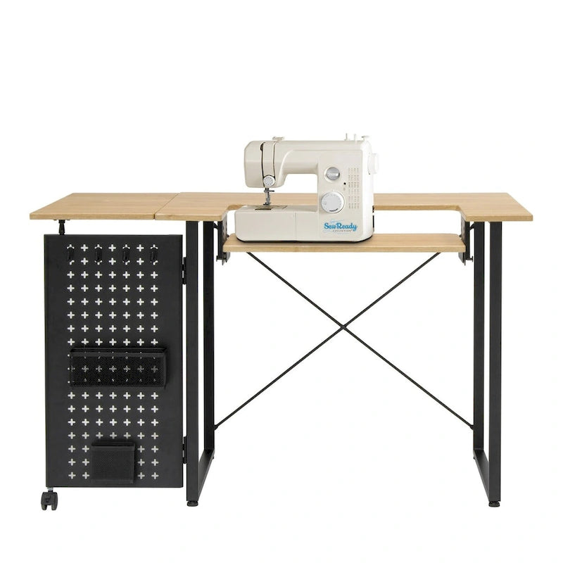 Pivot Sewing Table with Storage Panel and Adjustable Platform