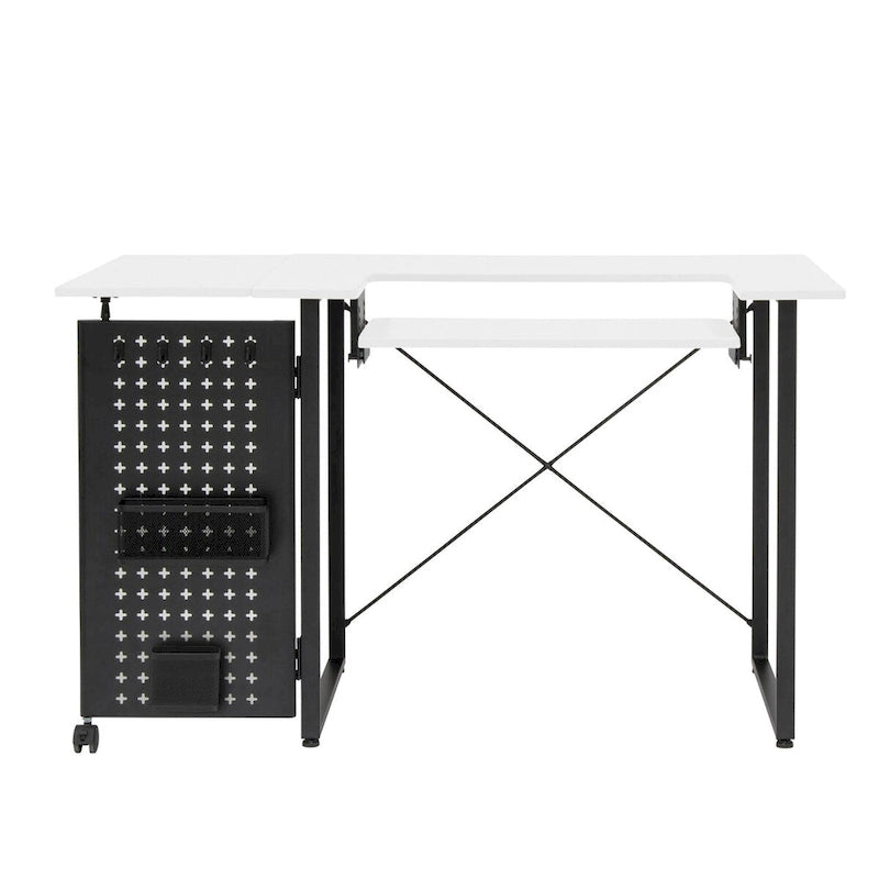 Pivot Sewing Table with Storage Panel and Adjustable Platform
